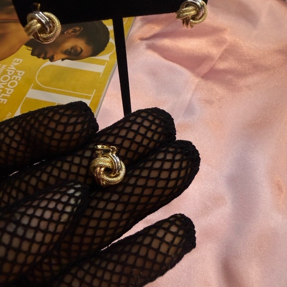 Elegant 3 tone 18 karats Gold and Silver Knot Earrings